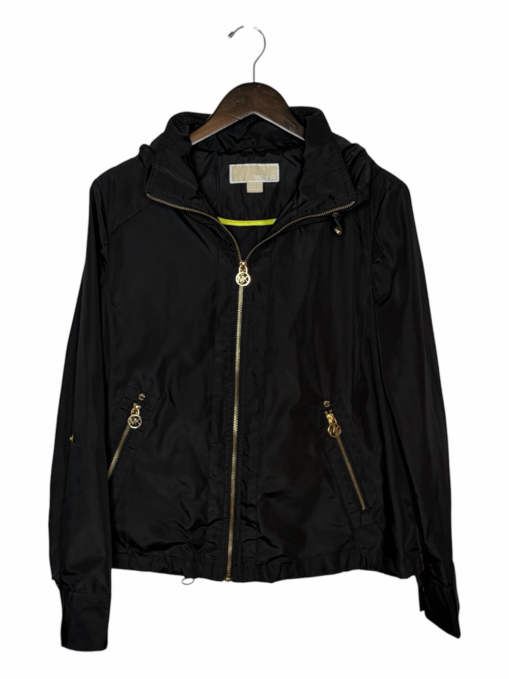 MICHAEL Michael Kors Packable Hooded Windbreaker Rain Jacket Black Size Medium